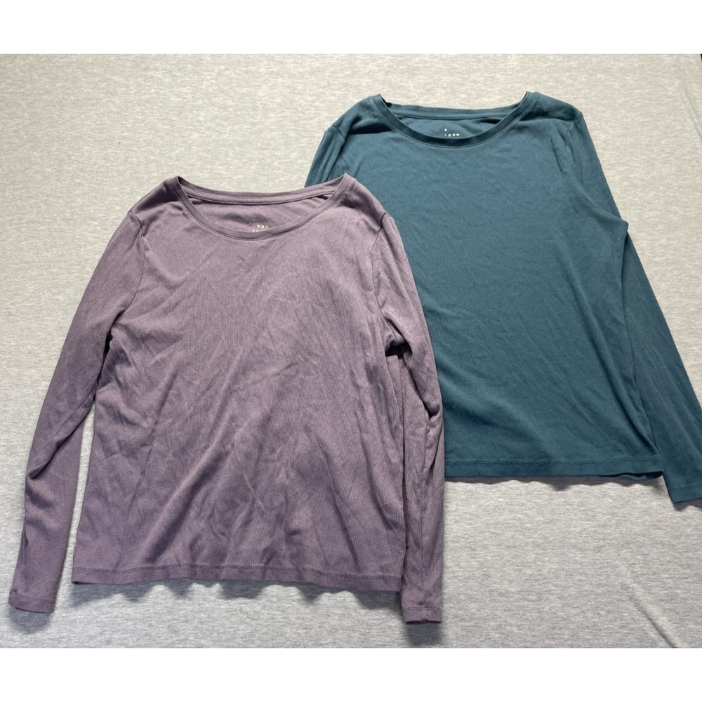 A New Day Ribbed Shirt Womens XL Multicolor Modal Long Sleeve Crew Neck Lot of 2